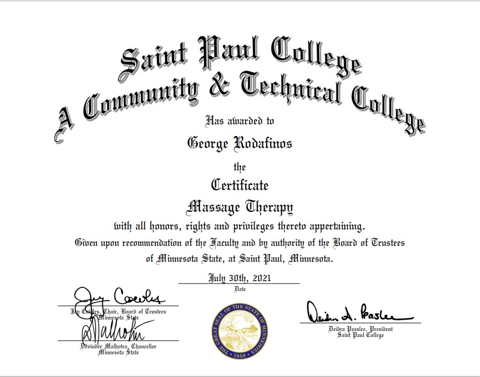 Saint Paul College Certificate, 2021, Los Angeles, California